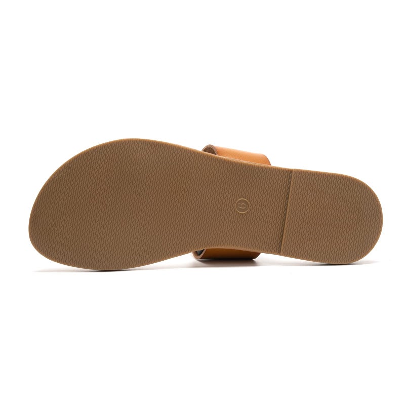 LM Women's Braided Slide Sandals Open Toe Two Strap Slip On Flat Sandals Casual Summer Shoes (10, Brown) - Image 4